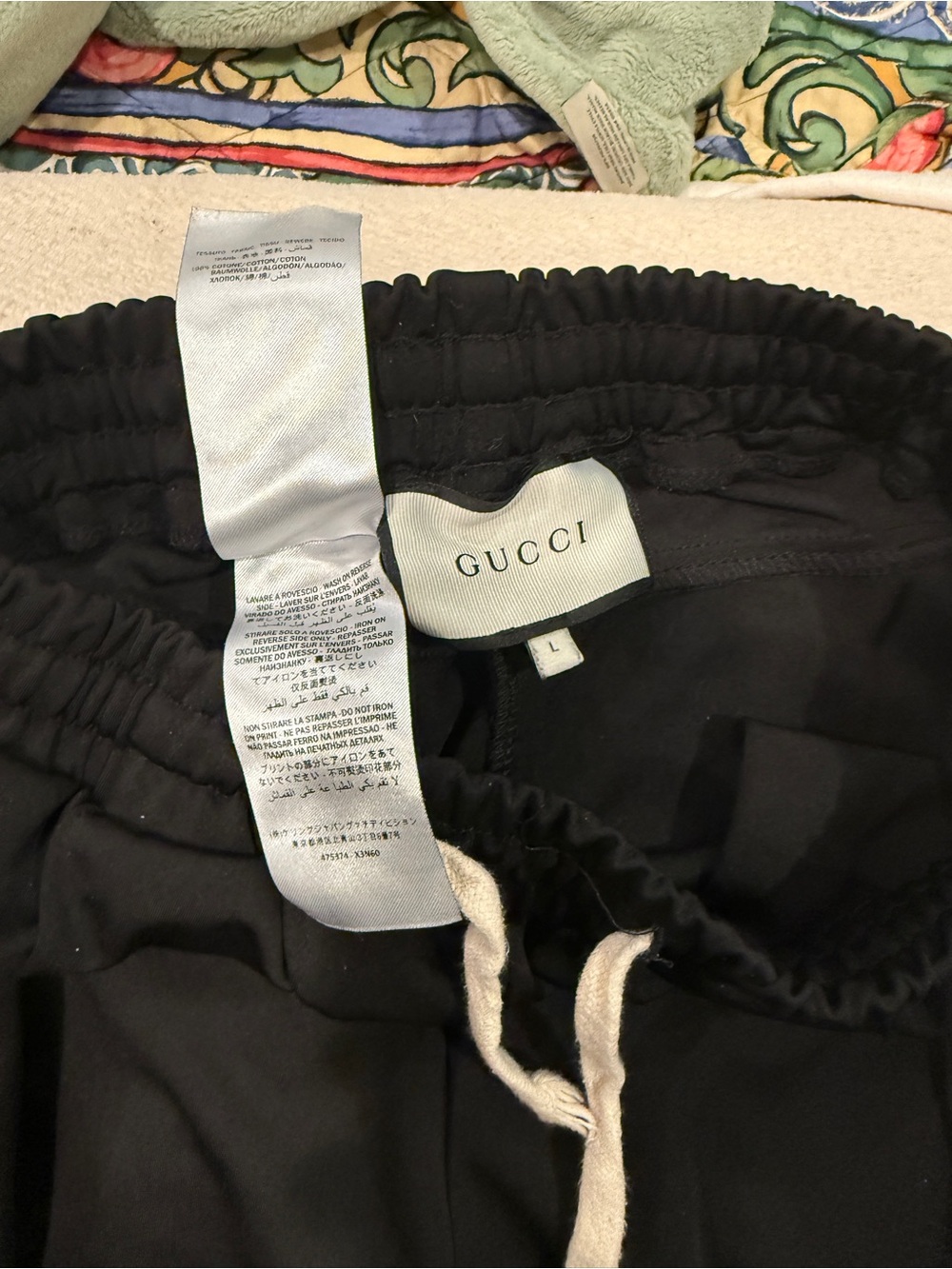 Gucci Black Drawstring Track Pants with Cream Cord light fabric